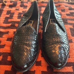 Black Woven Leather Men's Loafers